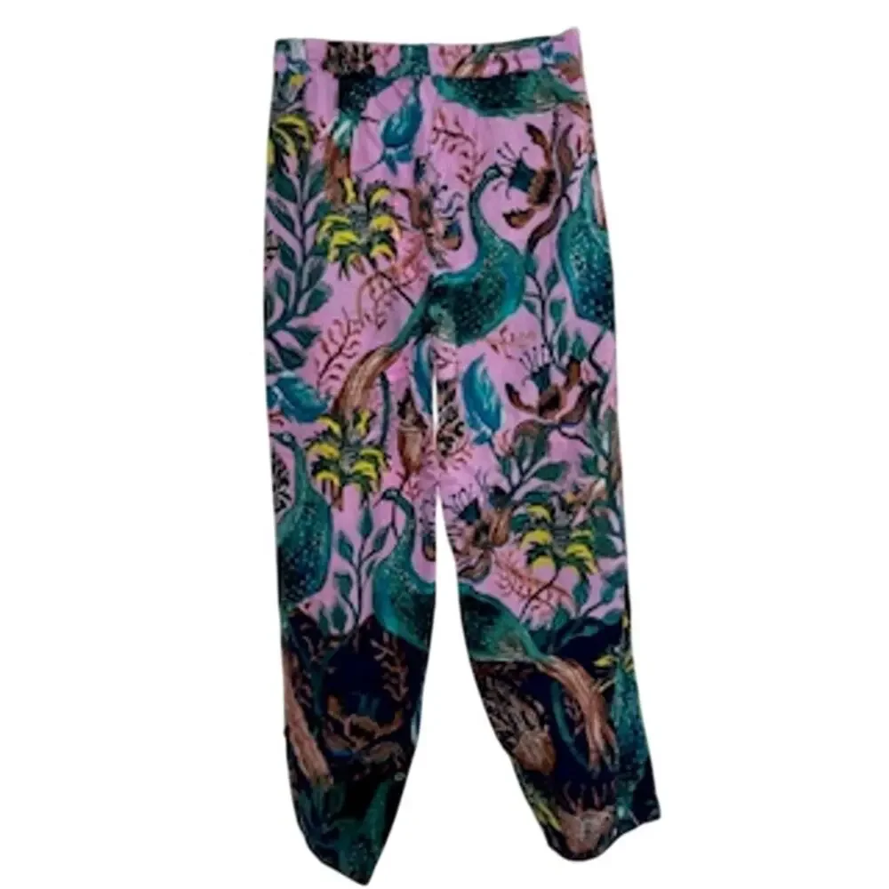 Anthropologie Women's sz S Raphael Balme Peacock Flannel Sleep Pants - Picture 2 of 7